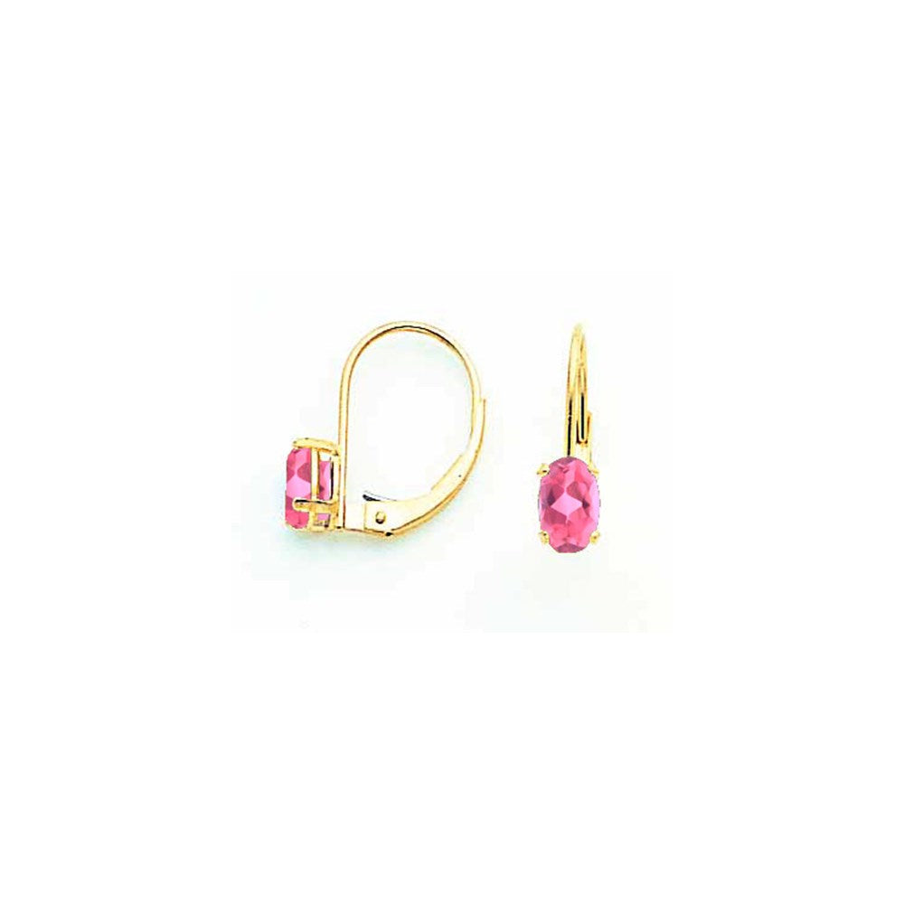 14K Gelbgold Ohrhänger mit ovalem rosa Turmalin, 6x4 mm, mit Brisurverschluss