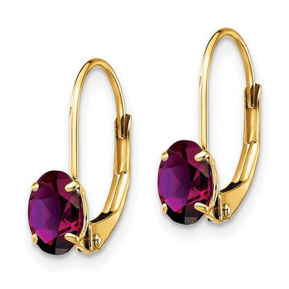 14K Gelbgold Ohrhänger mit ovalem Rhodolith-Granat 6x4mm, Brisurverschluss