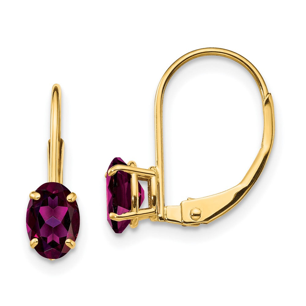 14K Gelbgold Ohrhänger mit ovalem Rhodolith-Granat 6x4mm, Brisurverschluss