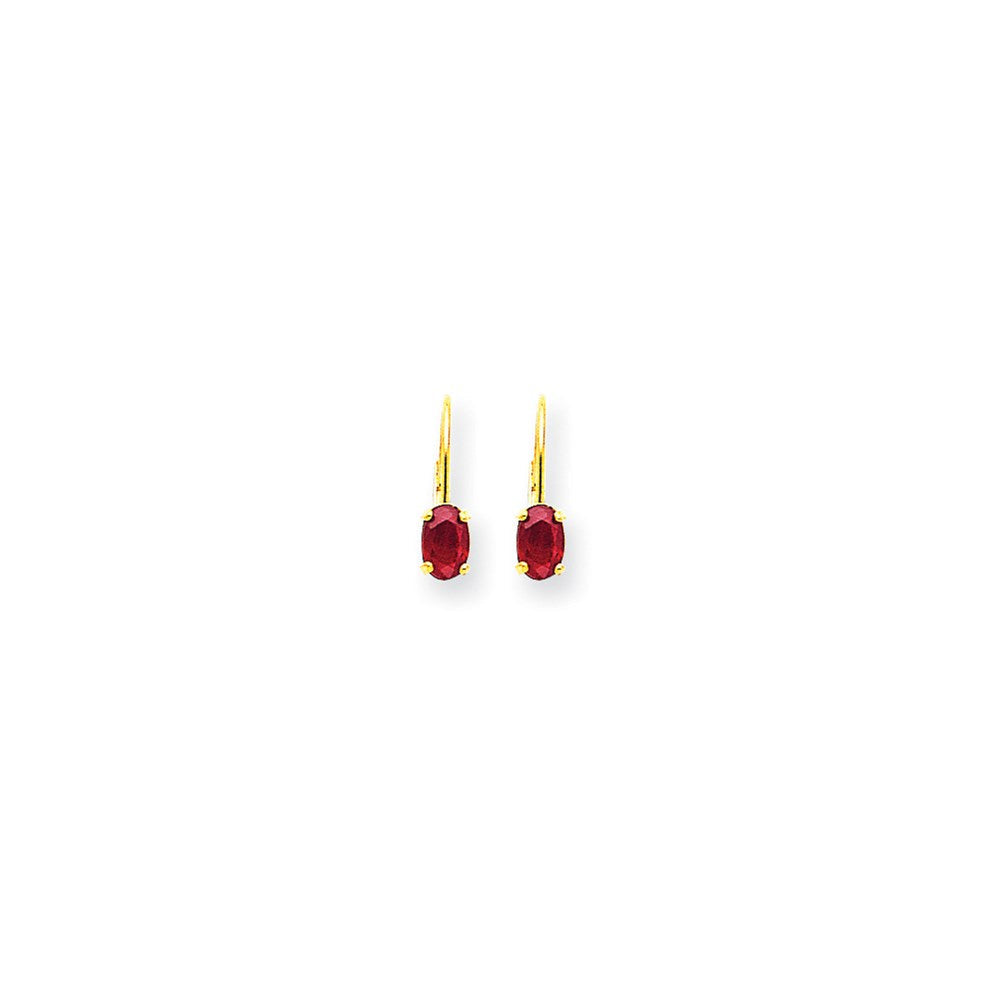 14K Gelbgold Ohrringe mit ovalem Rubin, 6 x 4 mm, mit Klappbrisur