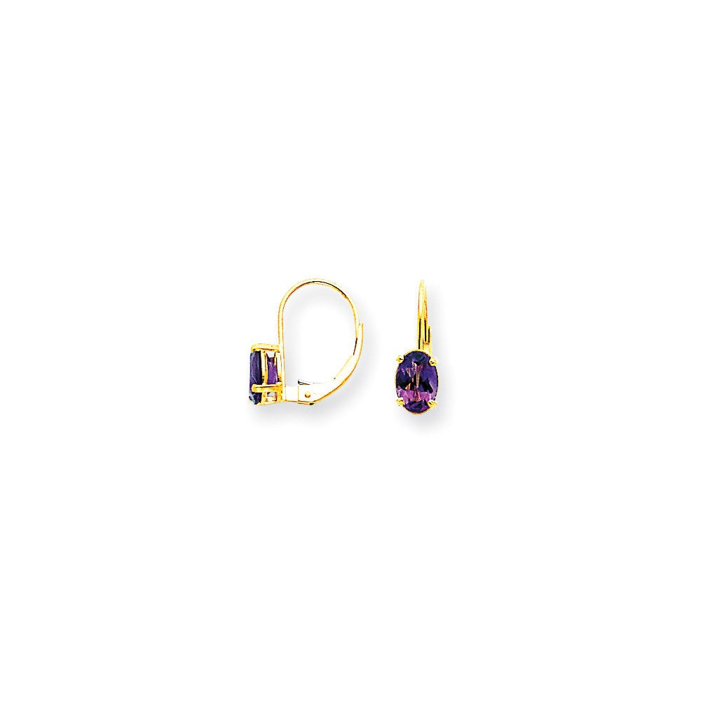 14K Gelbgold Ohrhänger mit ovalem Amethyst im Schachbrettschliff, 7x5 mm, mit Ankerverschluss