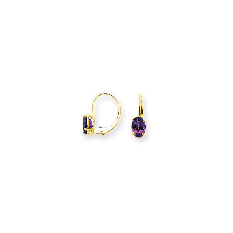 14K Gelbgold Ohrhänger mit ovalem Amethyst im Schachbrettschliff, 7x5 mm, mit Ankerverschluss