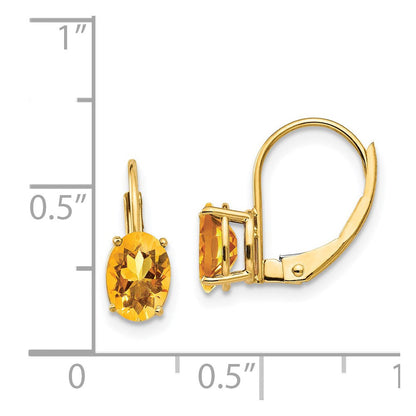 14K Gelbgold Ohrhänger mit ovalem Citrin, 7 x 5 mm, mit Klappbrisur