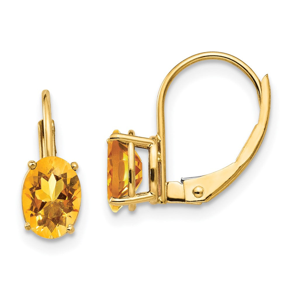 14K Gelbgold Ohrhänger mit ovalem Citrin, 7 x 5 mm, mit Klappbrisur