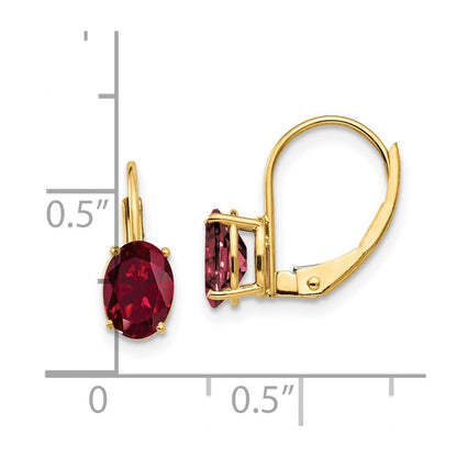 14K Gelbgold Ohrhänger mit ovalem 7x5mm synthetischem Rubin und Brisurverschluss