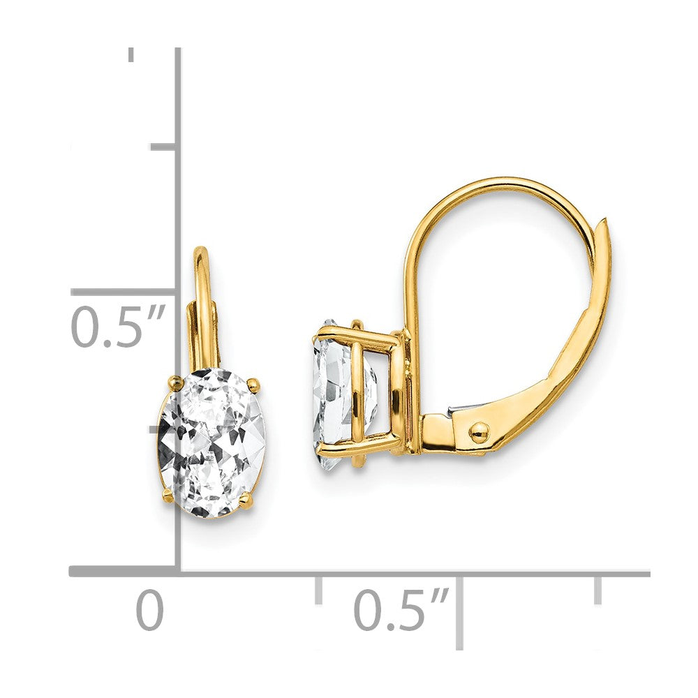 14K Gold Ohrringe mit ovalem Zirkonia (7x5 mm) und Leversystem