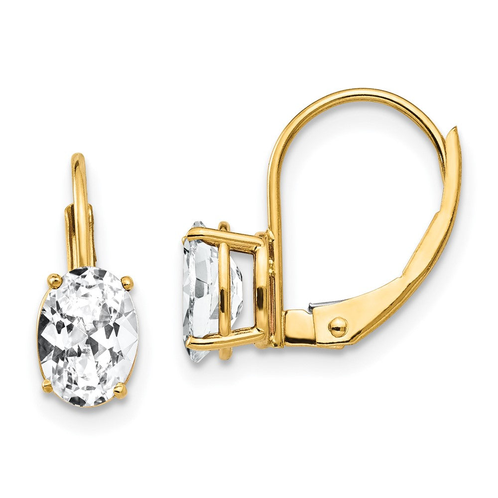 14K Gold Ohrringe mit ovalem Zirkonia (7x5 mm) und Leversystem