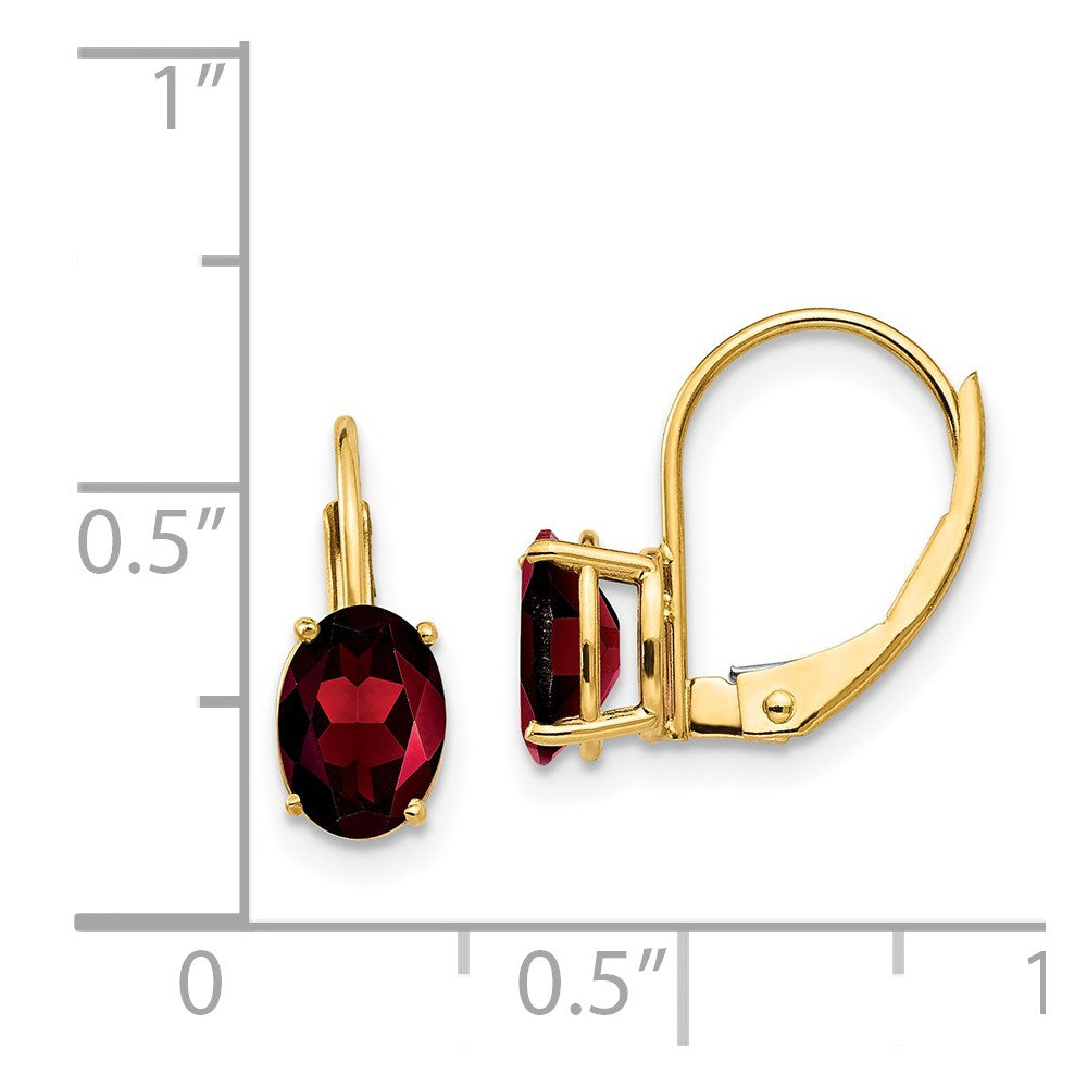 14K Gelbgold Ohrhänger mit ovalem Granat, 7 x 5 mm, Leverback-Verschluss