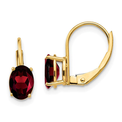 14K Gelbgold Ohrhänger mit ovalem Granat, 7 x 5 mm, Leverback-Verschluss