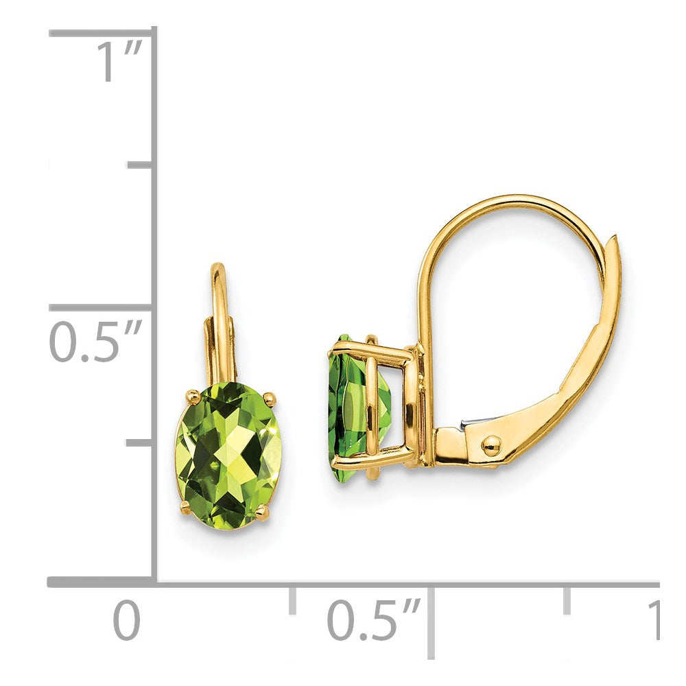 14K Gelbgold Ohrhänger mit ovalem Peridot 7x5mm und Federverschluss