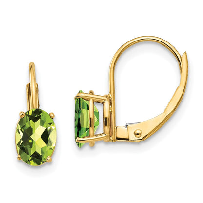 14K Gelbgold Ohrhänger mit ovalem Peridot 7x5mm und Federverschluss