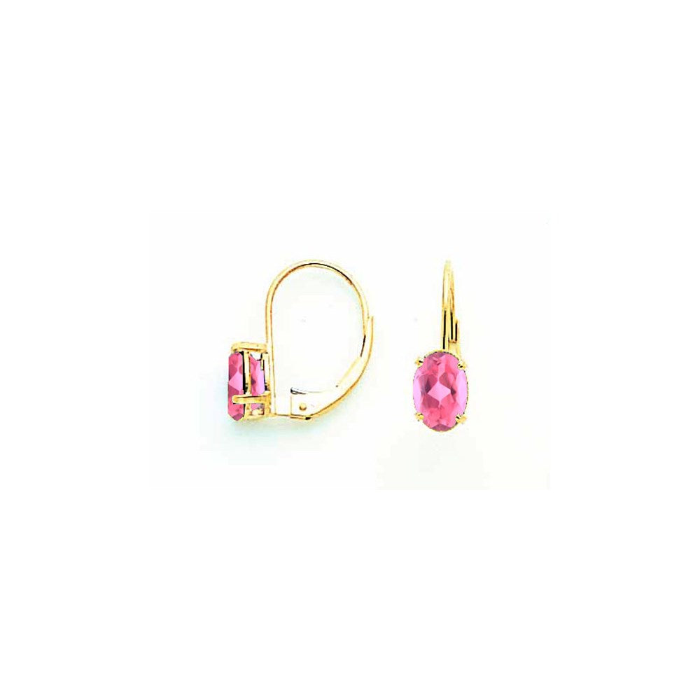 14K Gelbgold Ohrhänger mit ovalem rosa Turmalin (7 x 5 mm) und Klappbrisur