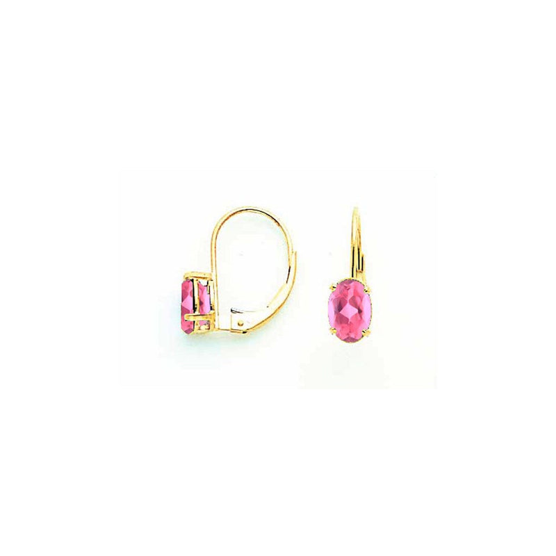 14K Gelbgold Ohrhänger mit ovalem rosa Turmalin (7 x 5 mm) und Klappbrisur