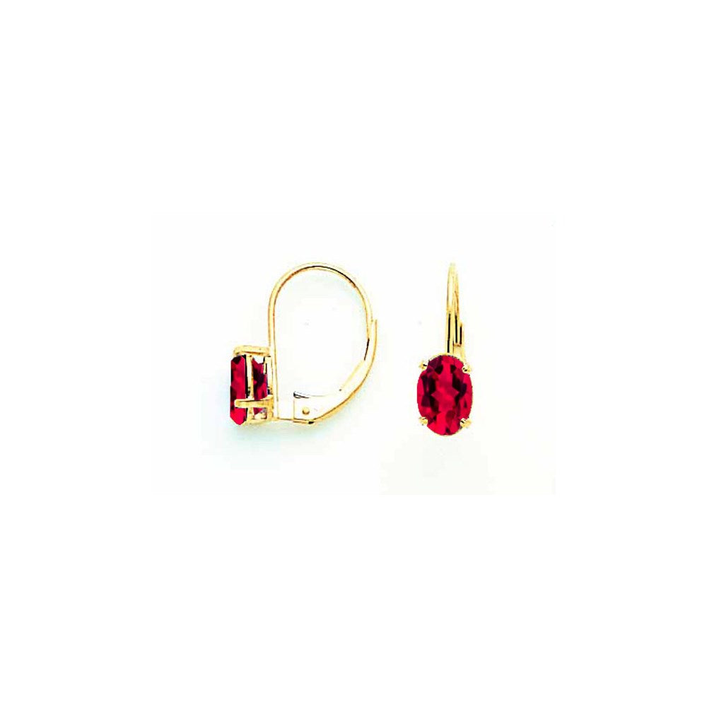 14K Gelbgold Ohrhänger mit ovalem Rubin (7 x 5 mm) und Brisurverschluss
