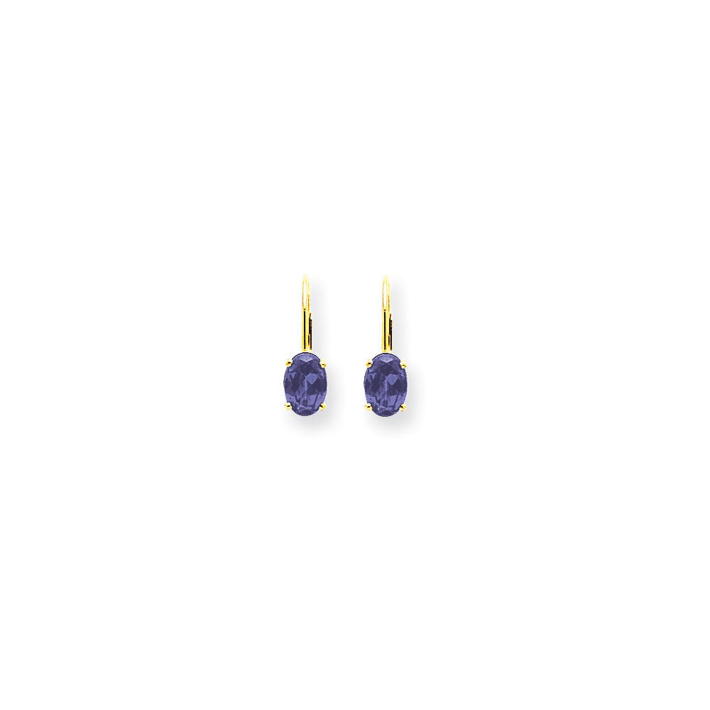14K Gelbgold Ohrhänger mit ovalem Tansanit, 7 x 5 mm, mit Klappbrisur