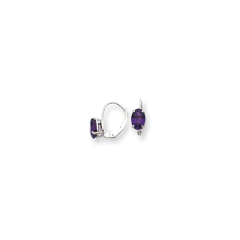 14K Weißgold Ohrringe mit 7 x 5 mm ovalem Amethyst im Schachbrettschliff mit Klappbrisur