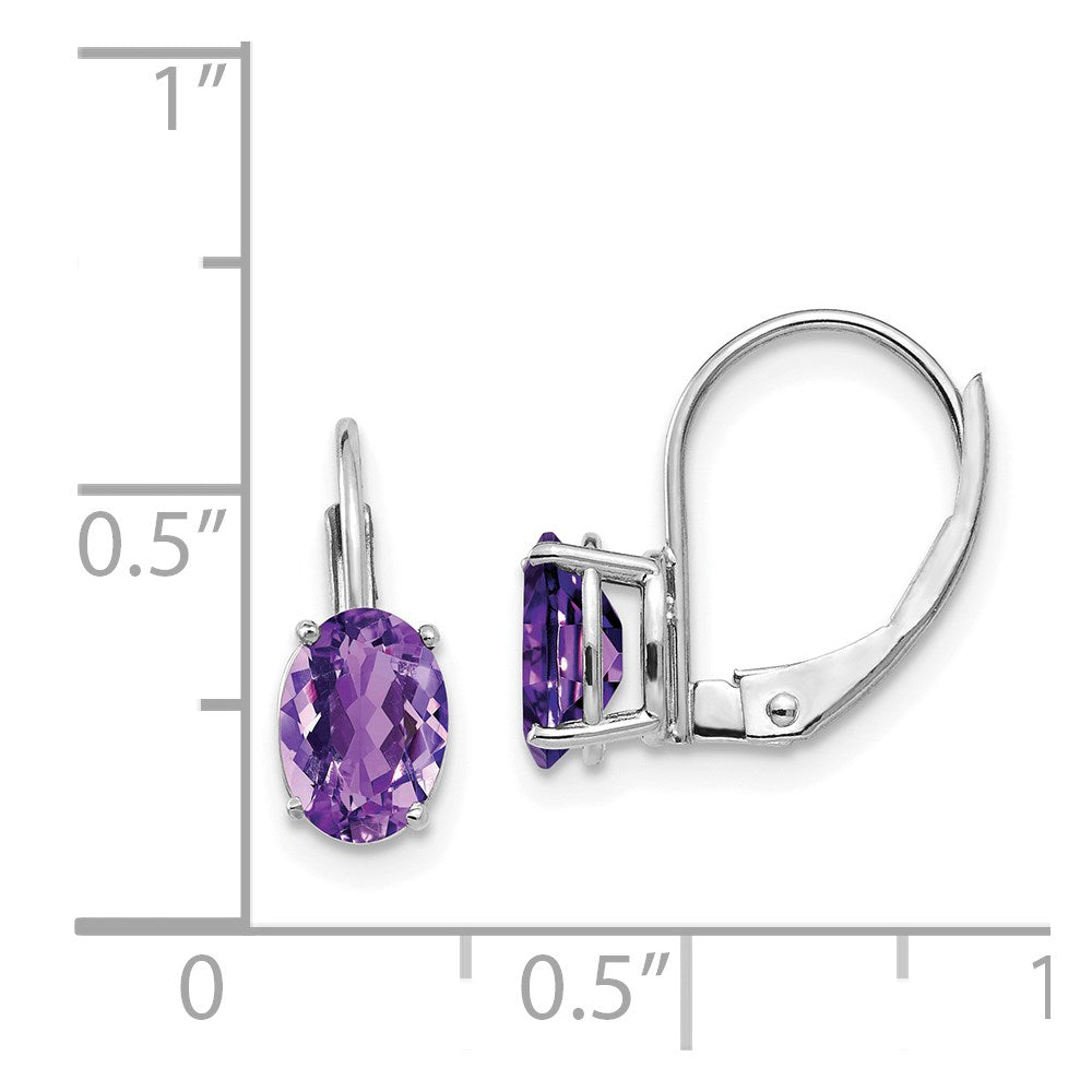 14K Weißgold Ohrringe mit ovalem Amethyst, 7 x 5 mm, mit Brisurverschluss