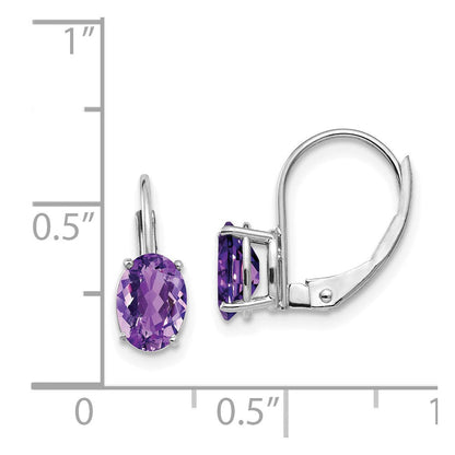 14K Weißgold Ohrringe mit ovalem Amethyst, 7 x 5 mm, mit Brisurverschluss