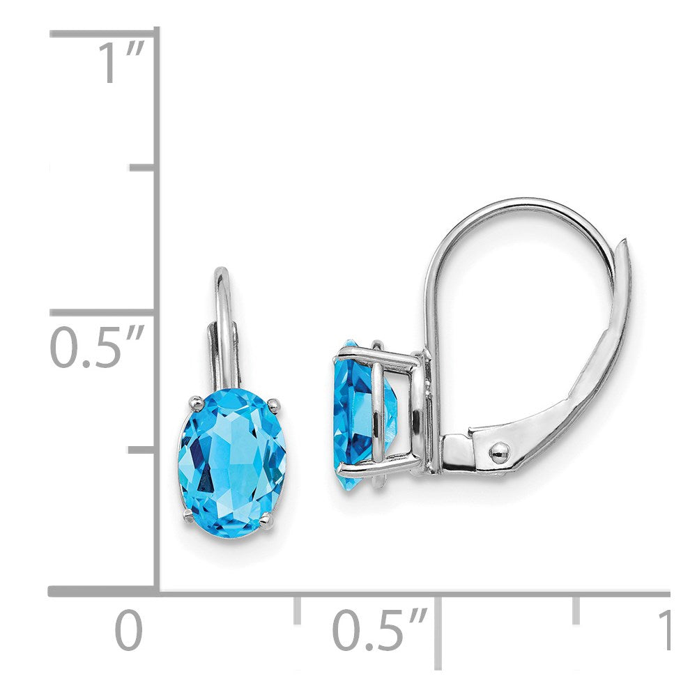 14K Weißgold Ohrringe mit Ovalem Blauem Topas, 7 x 5 mm, mit Leverback-Verschluss