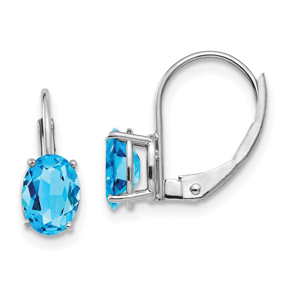 14K Weißgold Ohrringe mit Ovalem Blauem Topas, 7 x 5 mm, mit Leverback-Verschluss