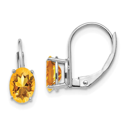 14K Weißgold Ohrringe mit 7 x 5 mm Citrin