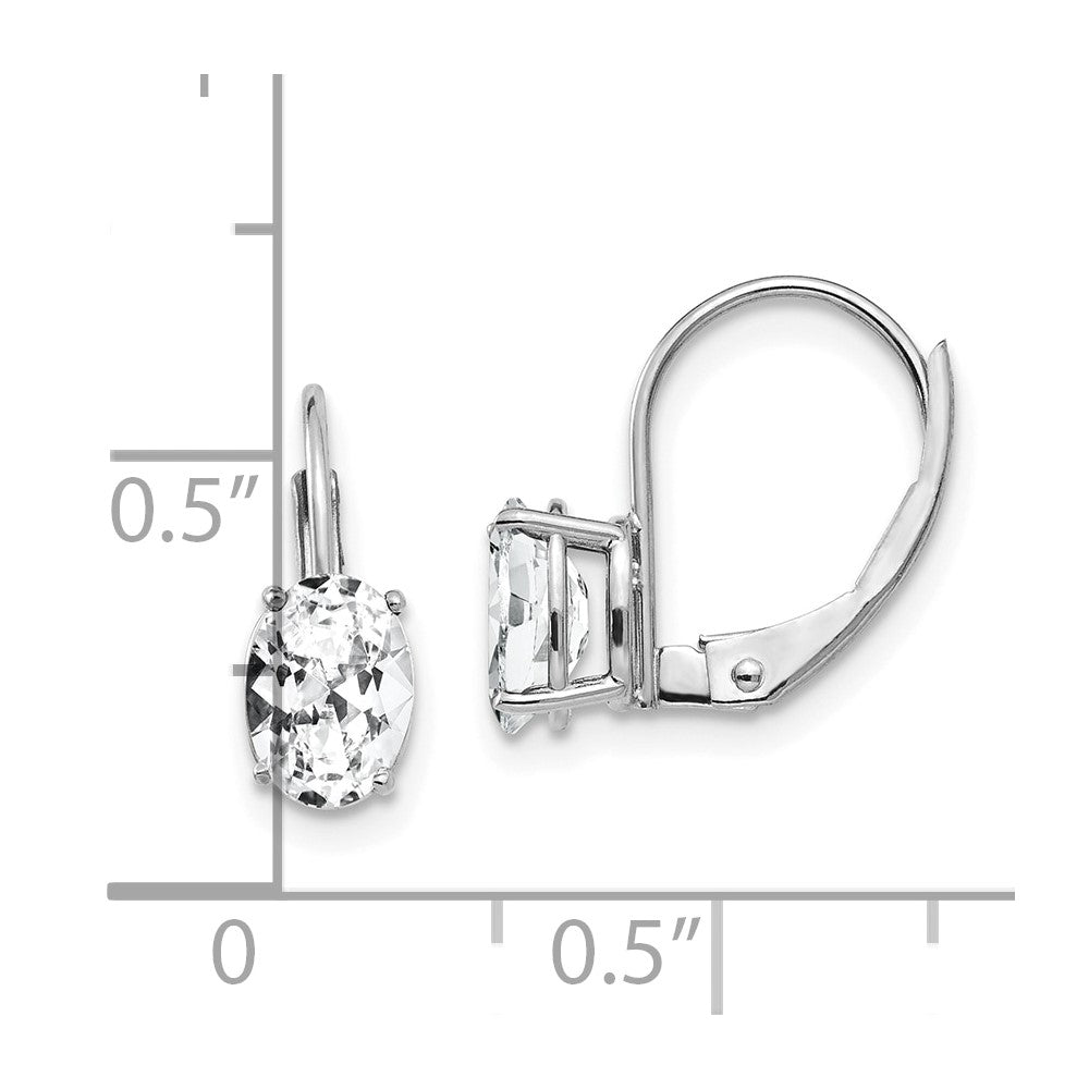 14K Weißgold Ohrringe mit ovalem Zirkonia, 7 x 5 mm, mit Klappbrisur