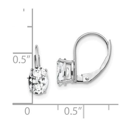 14K Weißgold Ohrringe mit ovalem Zirkonia, 7 x 5 mm, mit Klappbrisur