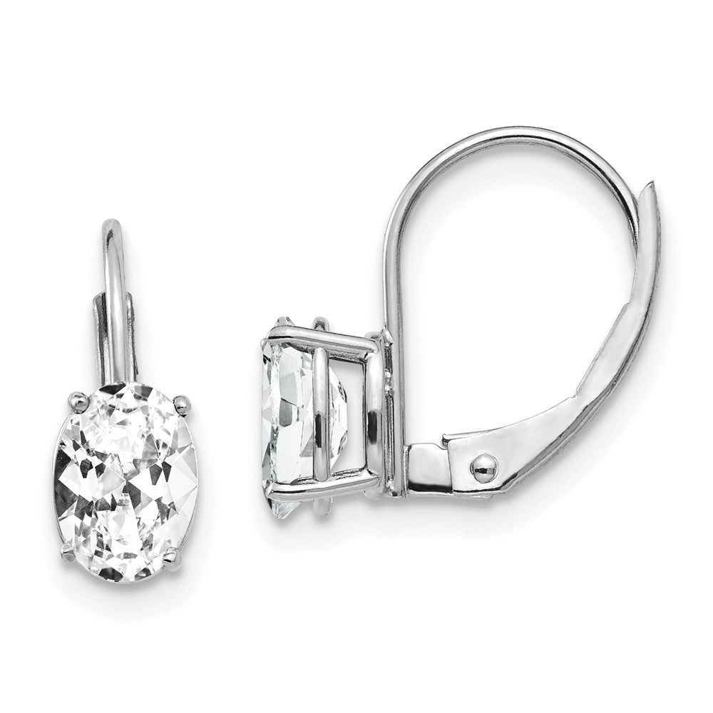 14K Weißgold Ohrringe mit ovalem Zirkonia, 7 x 5 mm, mit Klappbrisur