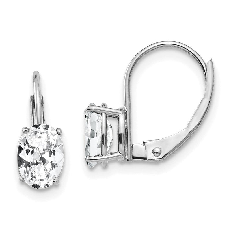 14K Weißgold Ohrringe mit ovalem Zirkonia, 7 x 5 mm, mit Klappbrisur