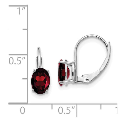 14K Weißgold Ohrhänger mit ovalem Granat, 7x5mm, Leverback-Verschluss