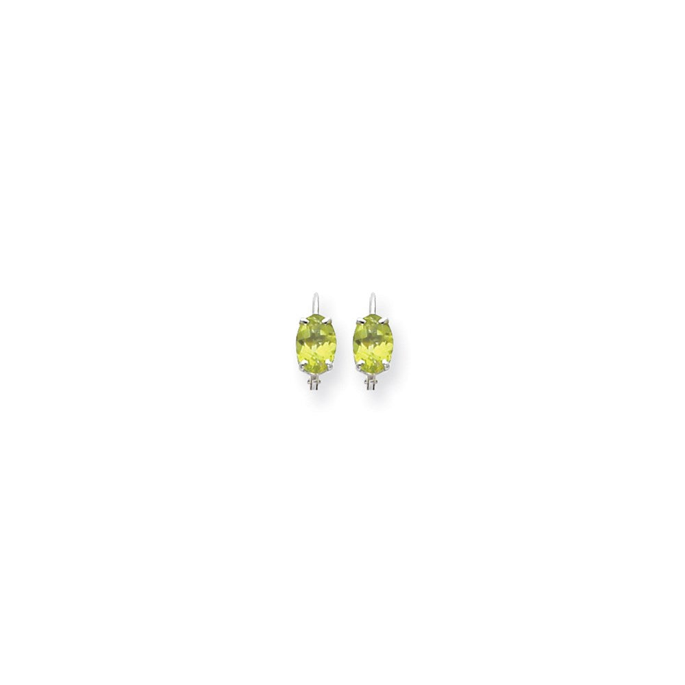 14K Weißgold Ohrhänger mit 7x5mm ovalem Peridot im Schachbrettschliff und Klappbrisur