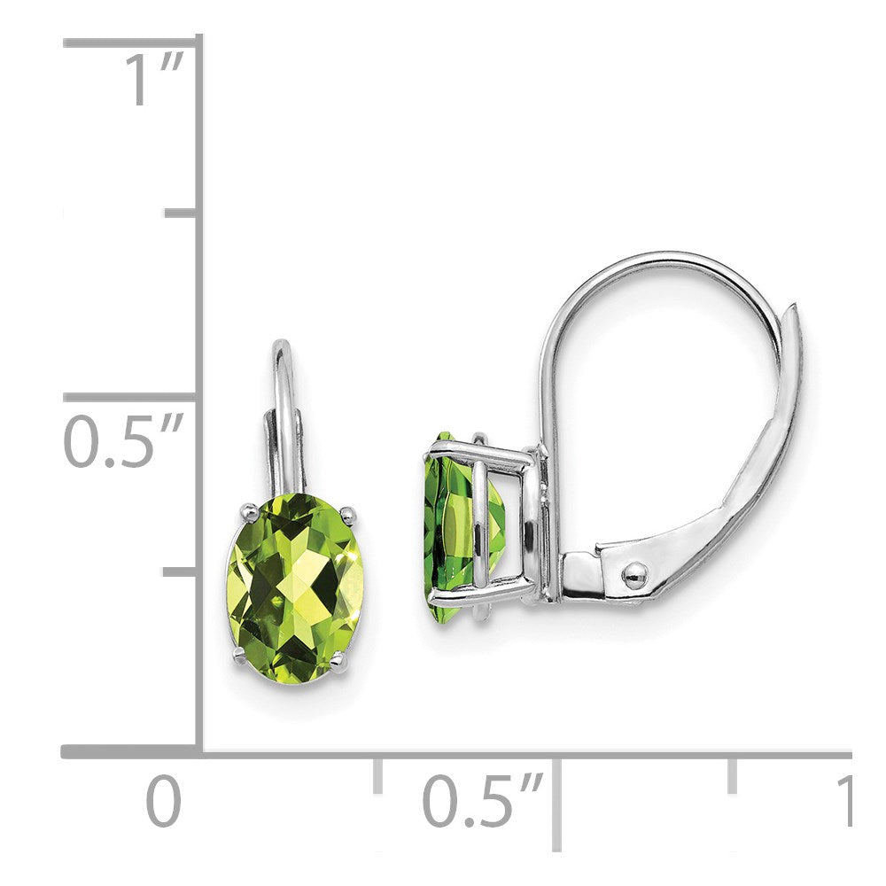 14K Weißgold Ohrringe mit ovalem Peridot 7 x 5 mm und Brisurverschluss