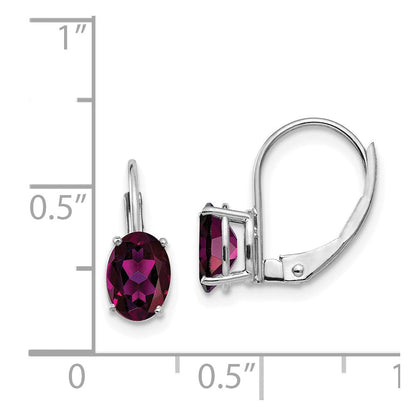 14K Weißgold Ohrhänger mit ovalem Rhodolith-Granat 7x5 mm und Leverback-Verschluss