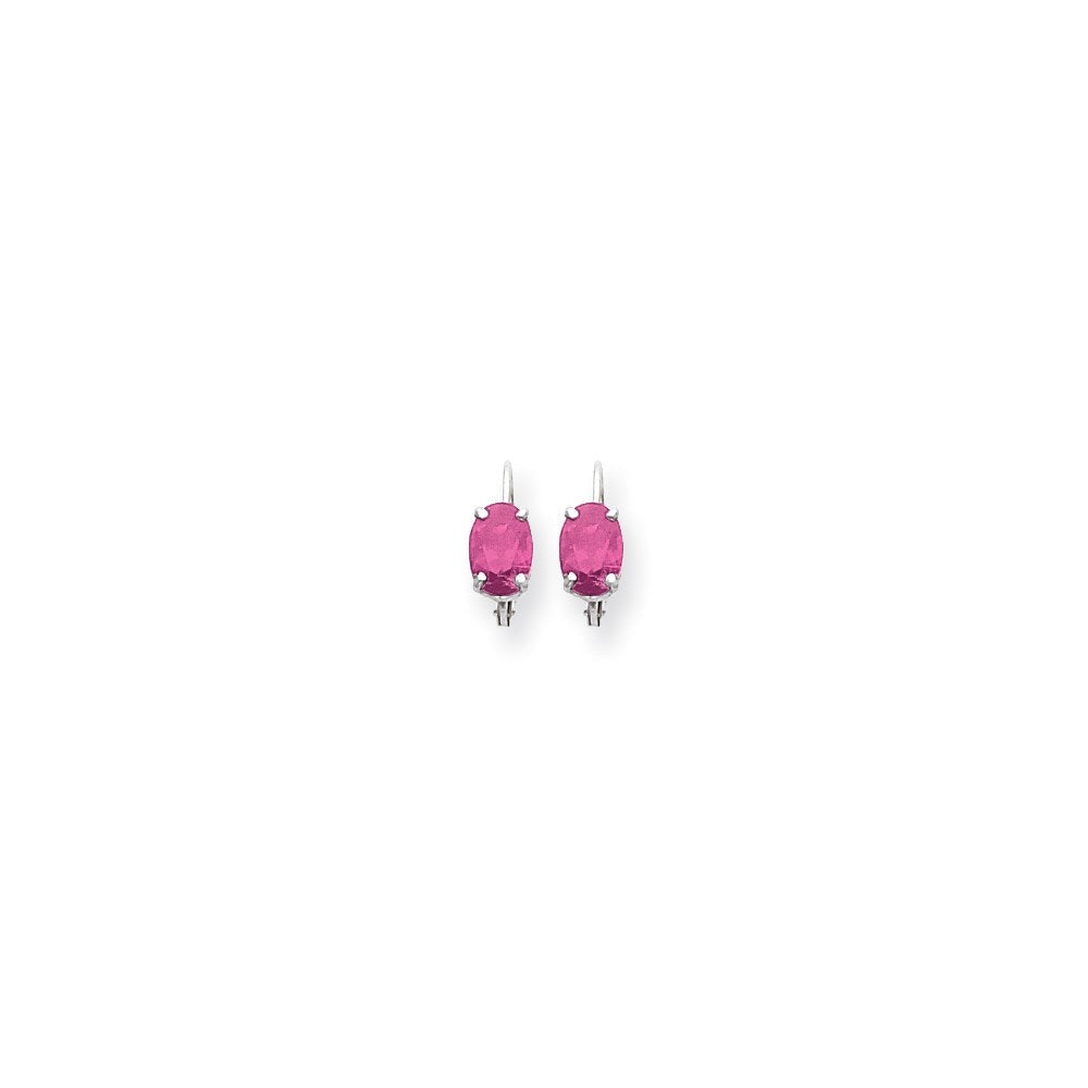 14K Weißgold Ohrhänger mit ovalem rosa Saphir 7 x 5 mm und Brisurverschluss