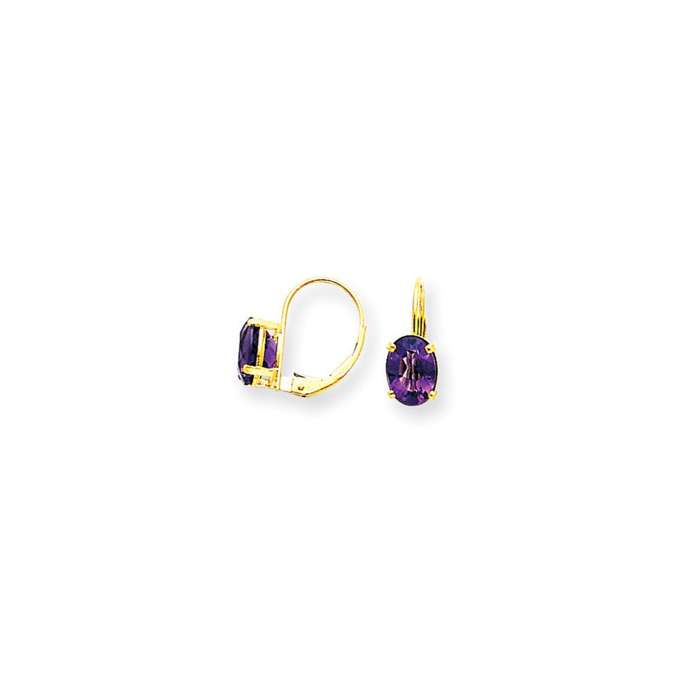 14K Gelbgold Ohrhänger mit ovalem 8x6 mm Amethyst im Karo-Schliff und Klappbrisur