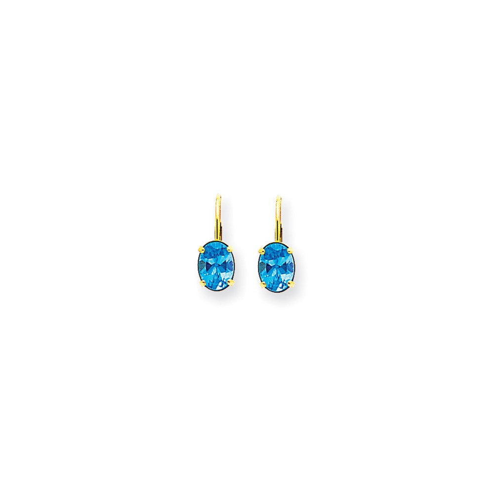 14K Gelbgold Ohrhänger mit ovalem Blautopas im Schachbrettschliff, 8x6mm, mit Klappbrisur