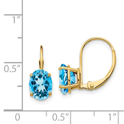 14K Gelbgold Ohrringe mit ovalem blauem Topas, 8 x 6 mm, mit Leverback-Verschluss