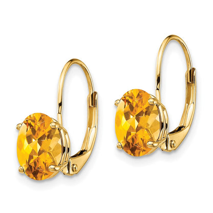 14K Gelbgold Ohrringe mit ovalem Citrin, 8 x 6 mm, mit Leversteckverschluss