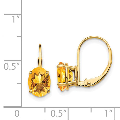 14K Gelbgold Ohrringe mit ovalem Citrin, 8 x 6 mm, mit Leversteckverschluss