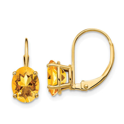 14K Gelbgold Ohrringe mit ovalem Citrin, 8 x 6 mm, mit Leversteckverschluss