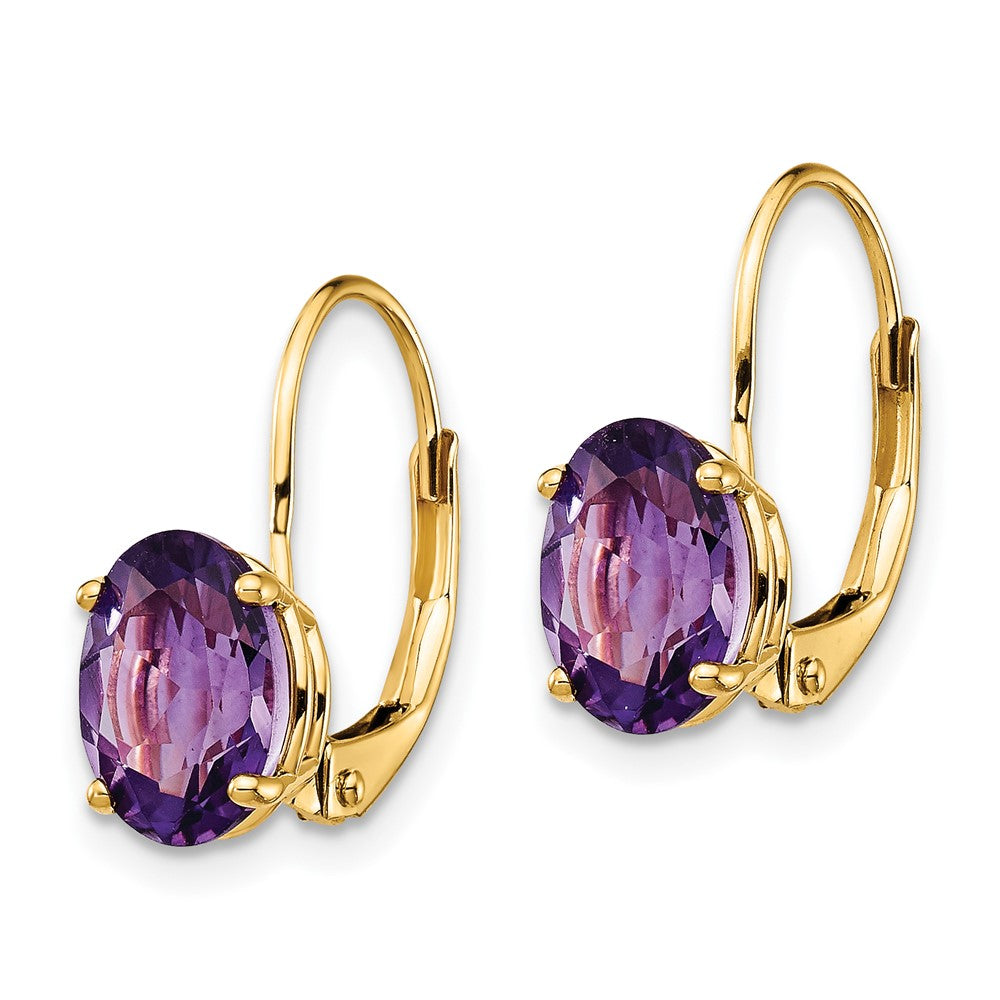 14K Gelbgold Ohrhänger mit ovalem 8x6 mm synthetischem Rubin und Leverback-Verschluss