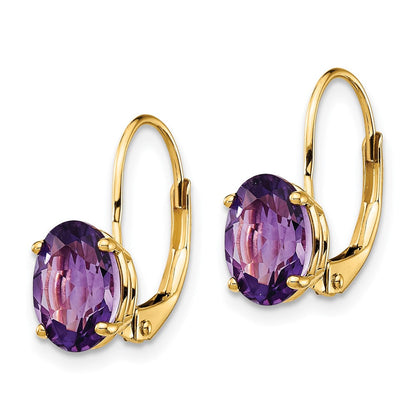 14K Gelbgold Ohrhänger mit ovalem 8x6 mm synthetischem Rubin und Leverback-Verschluss