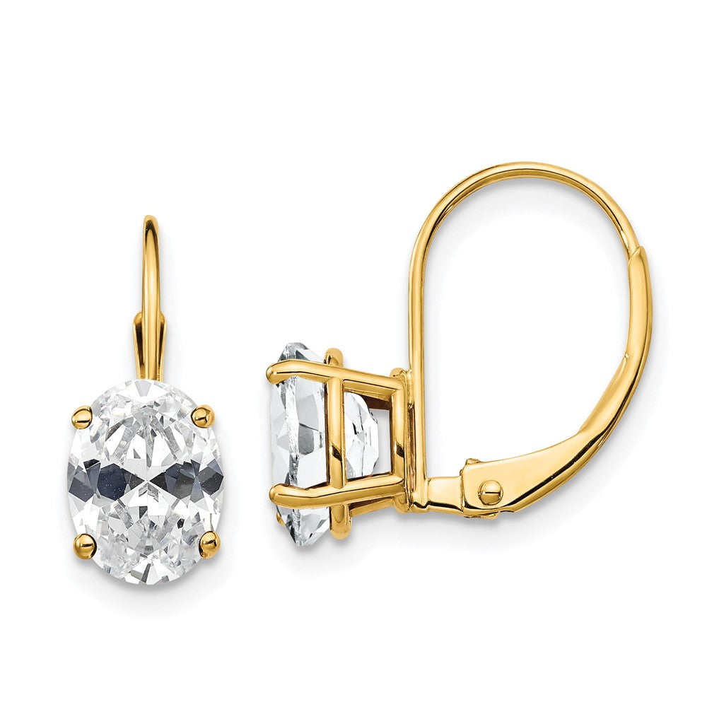 14K Gelbgold Ohrhänger mit ovalem Zirkonia, 8 x 6 mm, mit Brisurverschluss