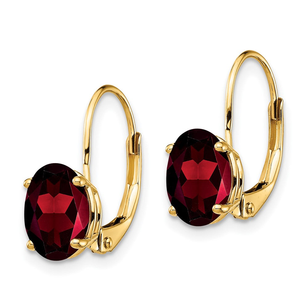 14K Gelbgold Ohrhänger mit ovalem Granat, 8 x 6 mm, mit Leverback-Verschluss
