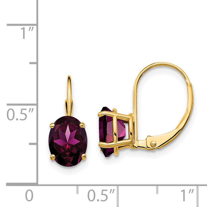 14K Gelbgold Ohrhänger mit ovalem Granat, 8 x 6 mm, mit Leverback-Verschluss