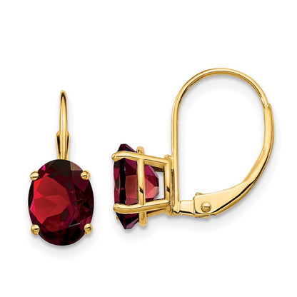 14K Gelbgold Ohrhänger mit ovalem Granat, 8 x 6 mm, mit Leverback-Verschluss