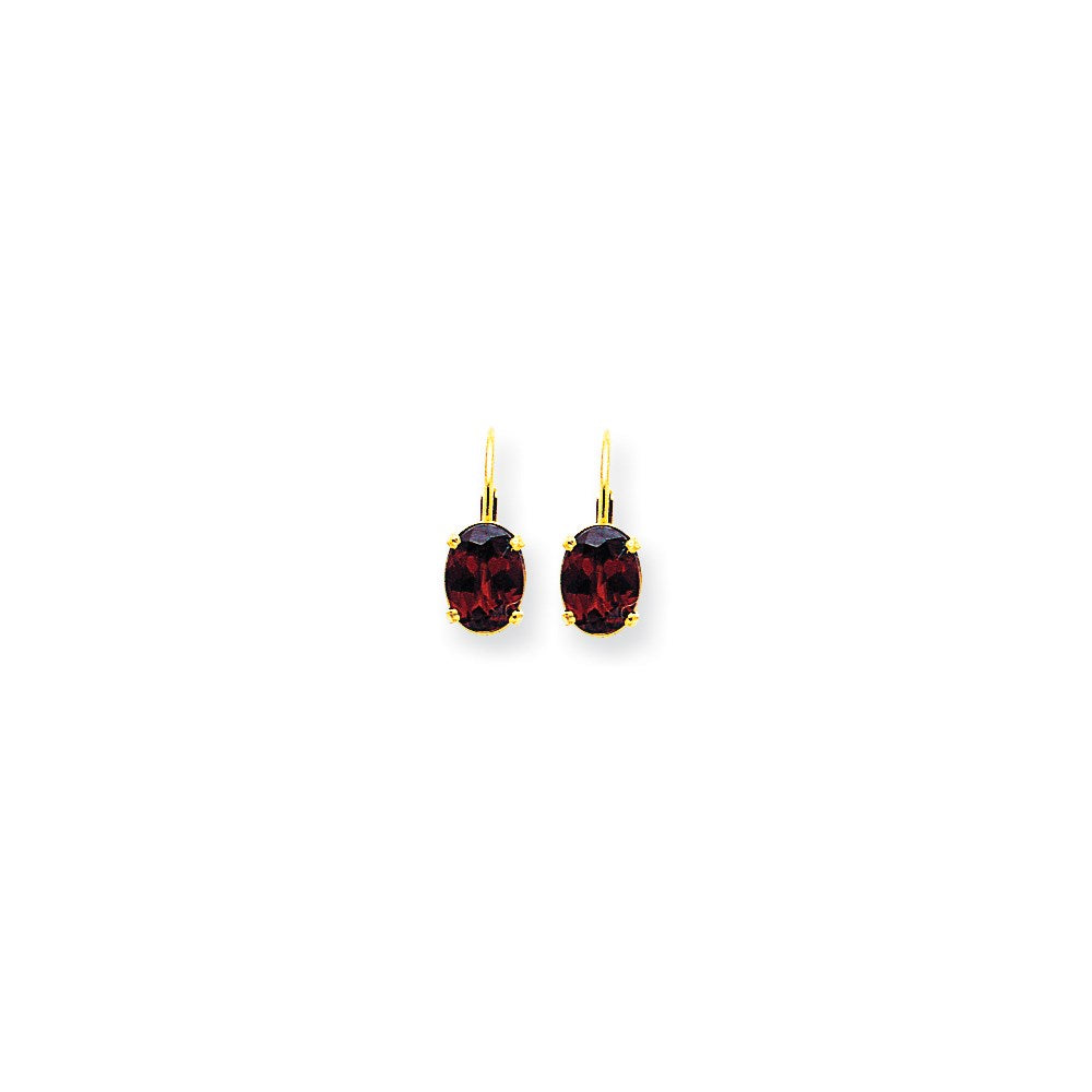14K Gelbgold Ohrhänger mit ovalem Granat im Schachbrettschliff, 8 x 6 mm, mit Ankerverschluss