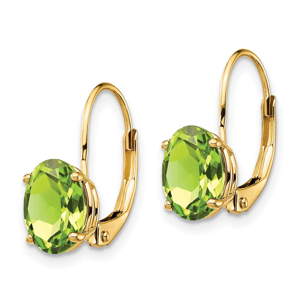 14K Gelbgold Ohrhänger mit ovalem Peridot, 8x6 mm, mit Leverback-Verschluss
