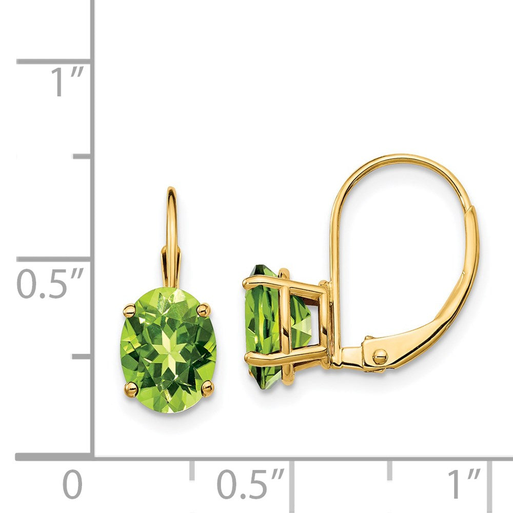 14K Gelbgold Ohrhänger mit ovalem Peridot, 8x6 mm, mit Leverback-Verschluss