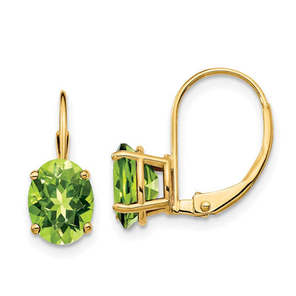 14K Gelbgold Ohrhänger mit ovalem Peridot, 8x6 mm, mit Leverback-Verschluss